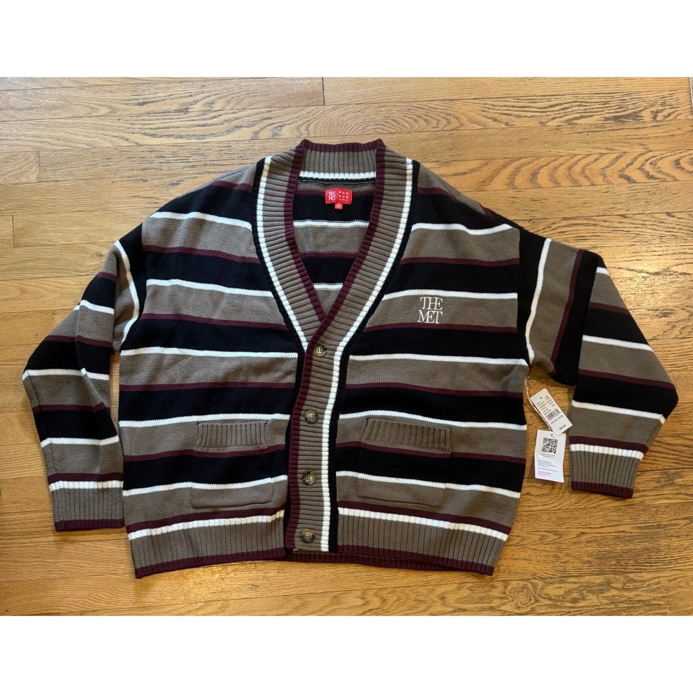 PacSun x The Met Mens XXL Maroon Striped Button Front Cardigan Sweater NWT
